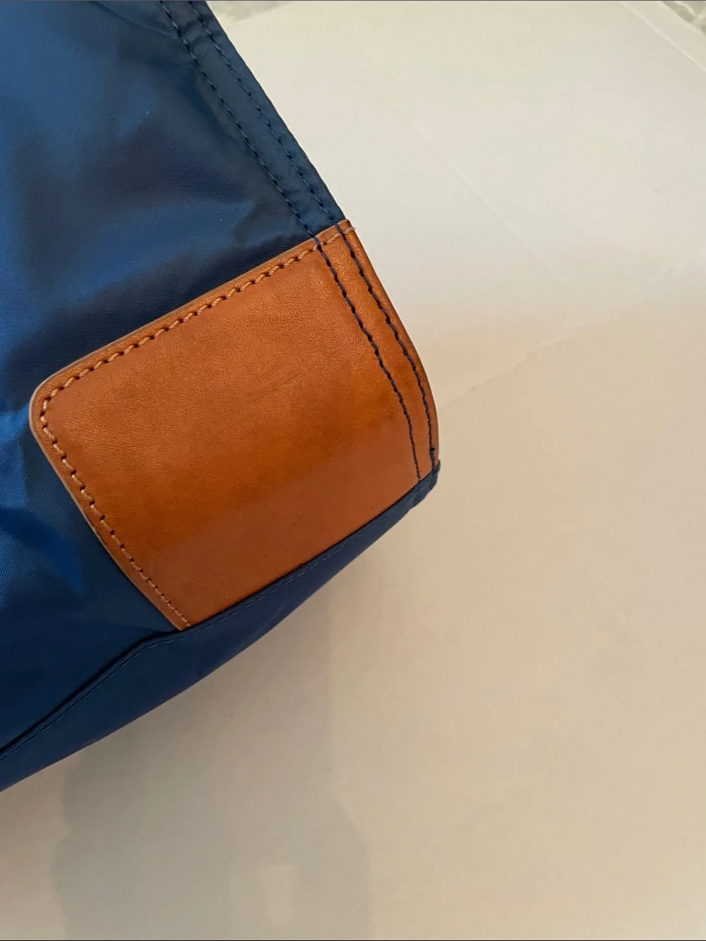 Tory Burch Navy and Cognac Leather Logo Tote